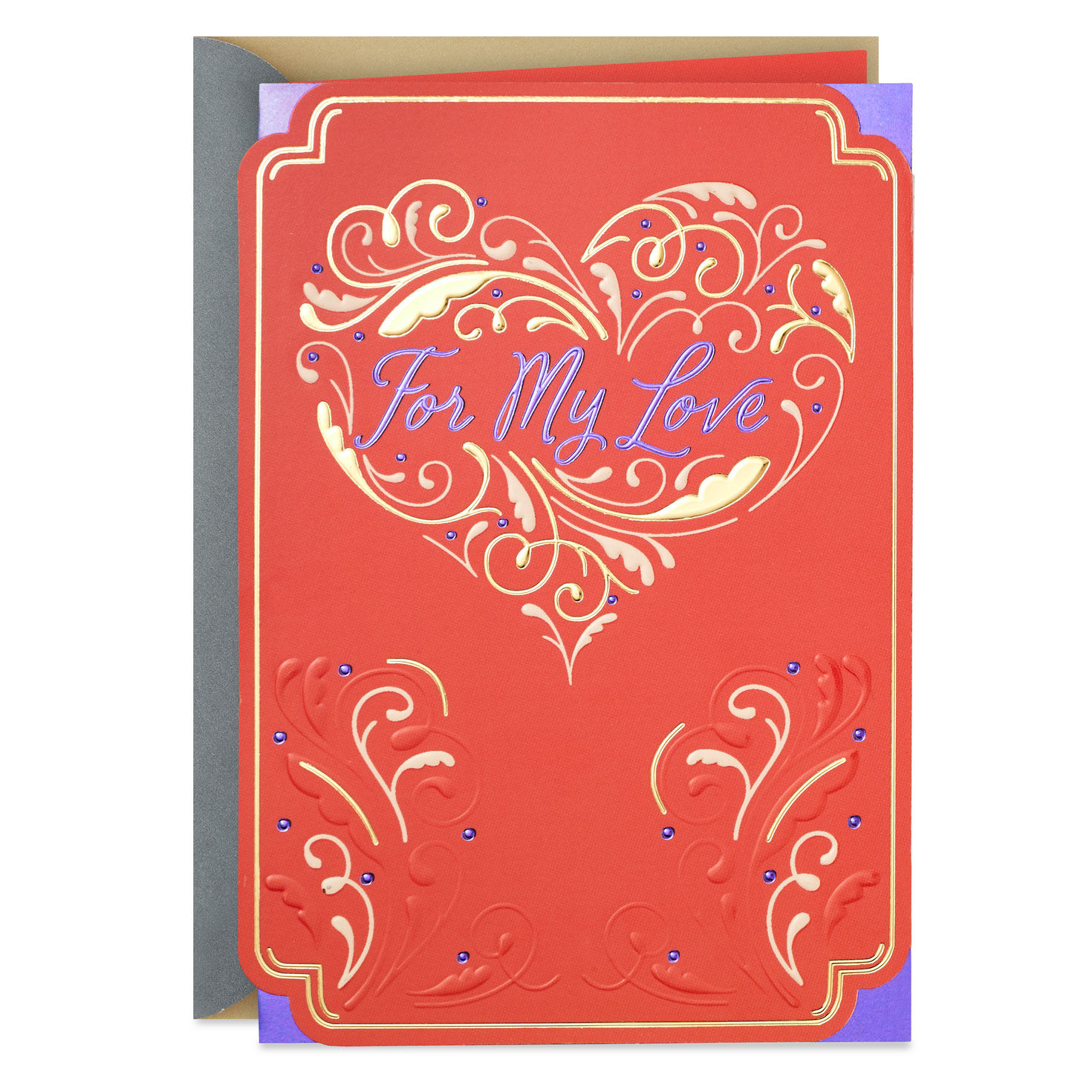 Gold Heart on Red Romantic Love Card  image number 1