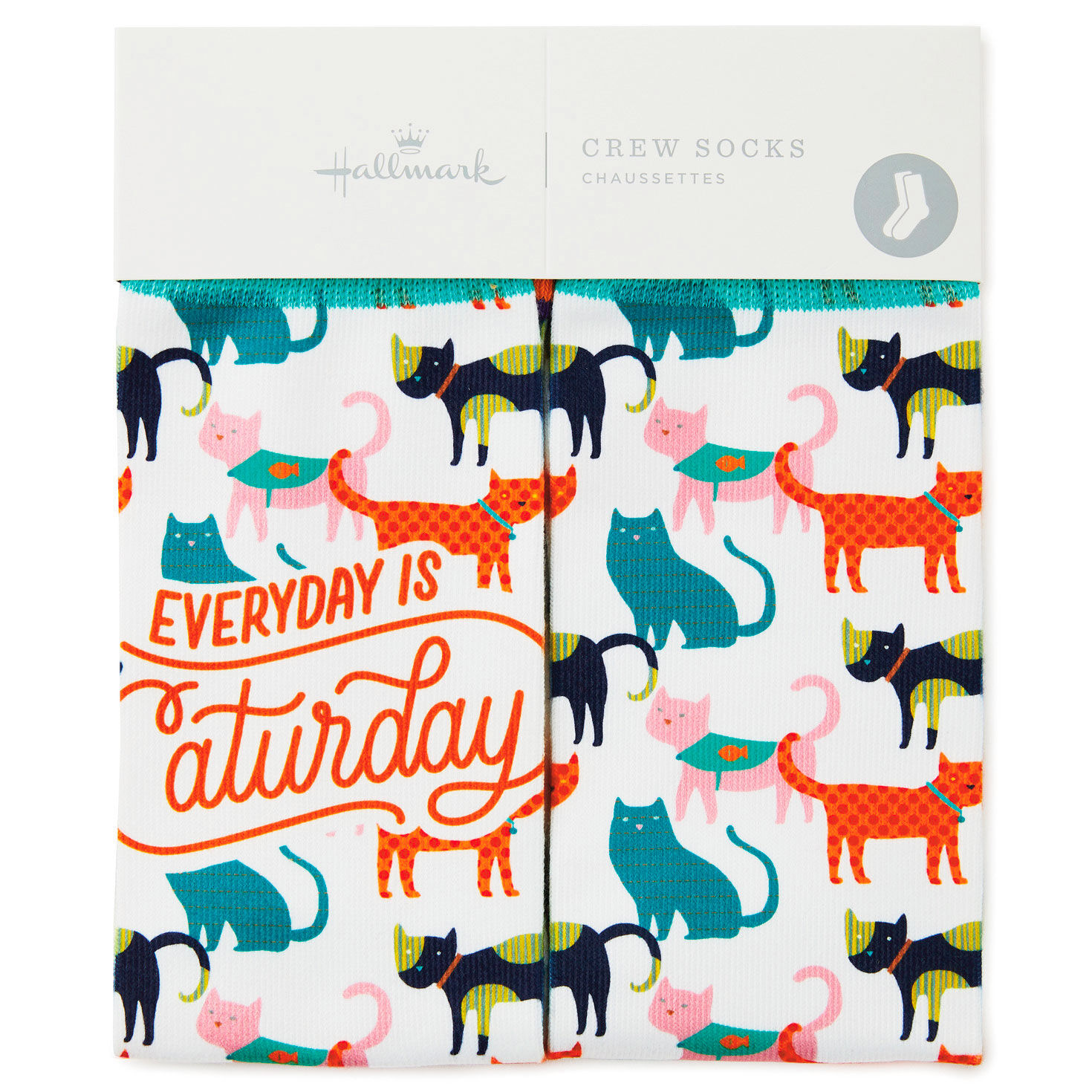 Caturday Cat Illustrations Novelty Crew Socks  image number 2
