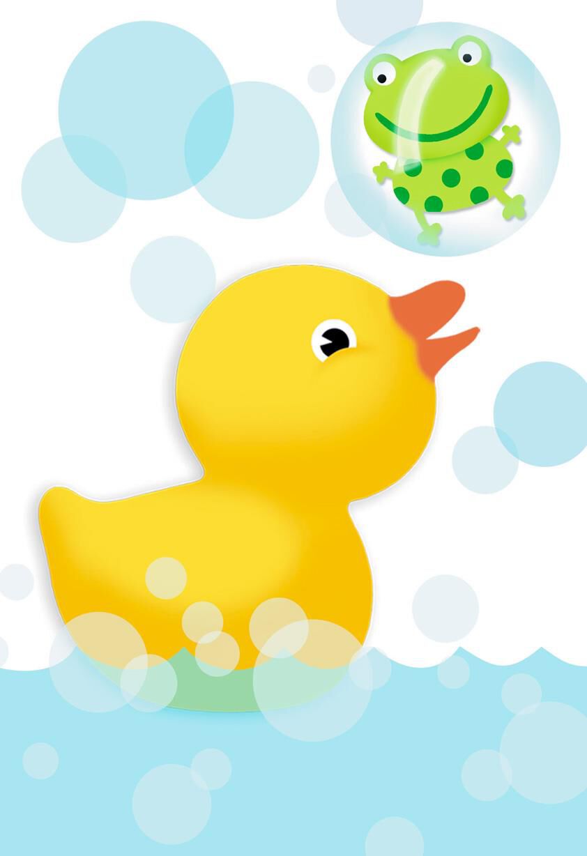 Rubber Duck and Frog With Bubbles Blank New Baby Card