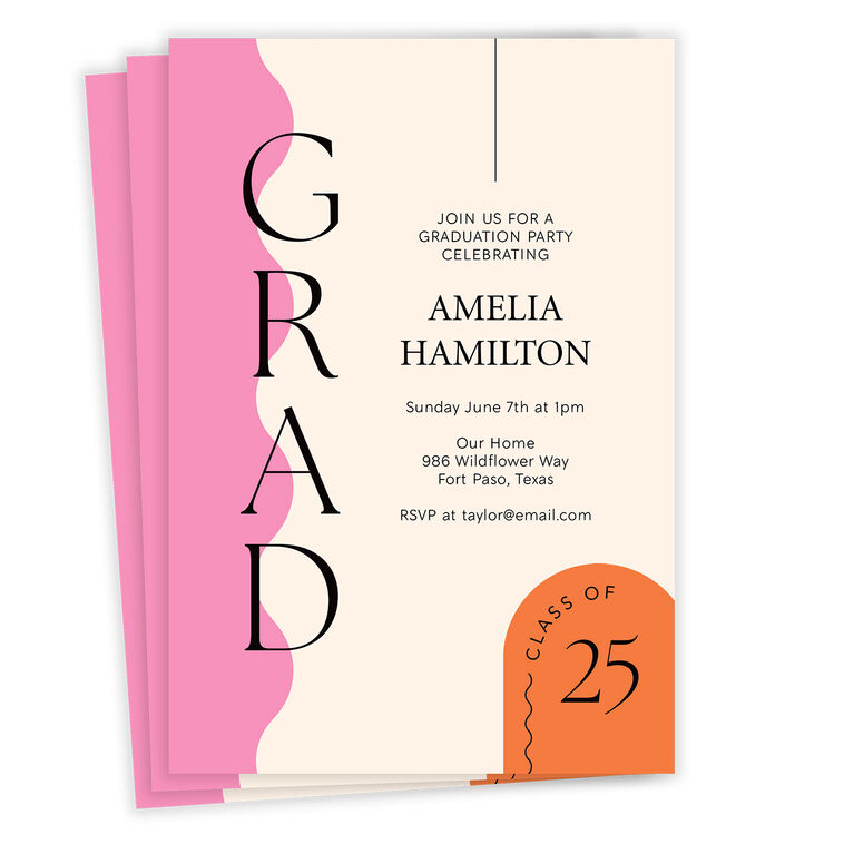 Pink Wave Grad Class of 25 Graduation Invitation