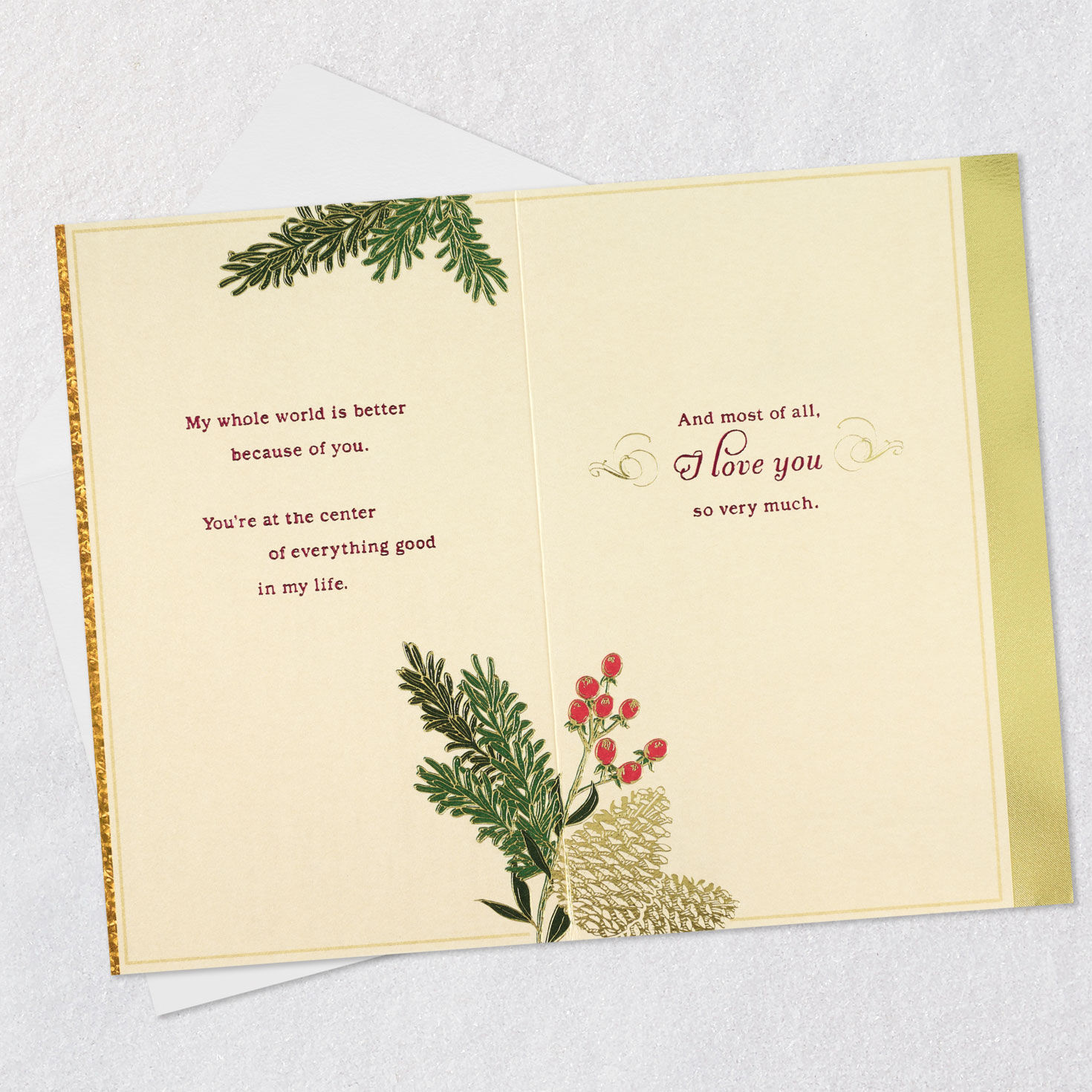Pine Cones on Red Christmas Card Open card with envelope image number 5