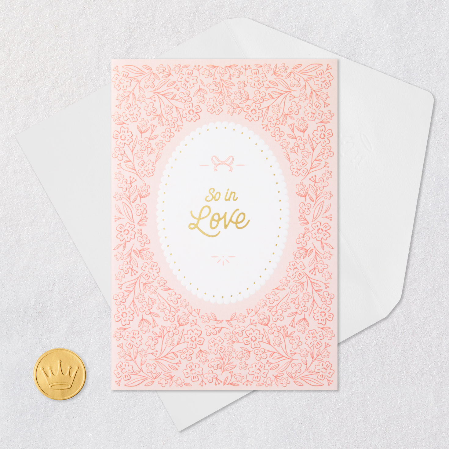 Ornate Pink Flowers New Baby Congrats Card Card Front with Envelope and Gold Seal image number 5