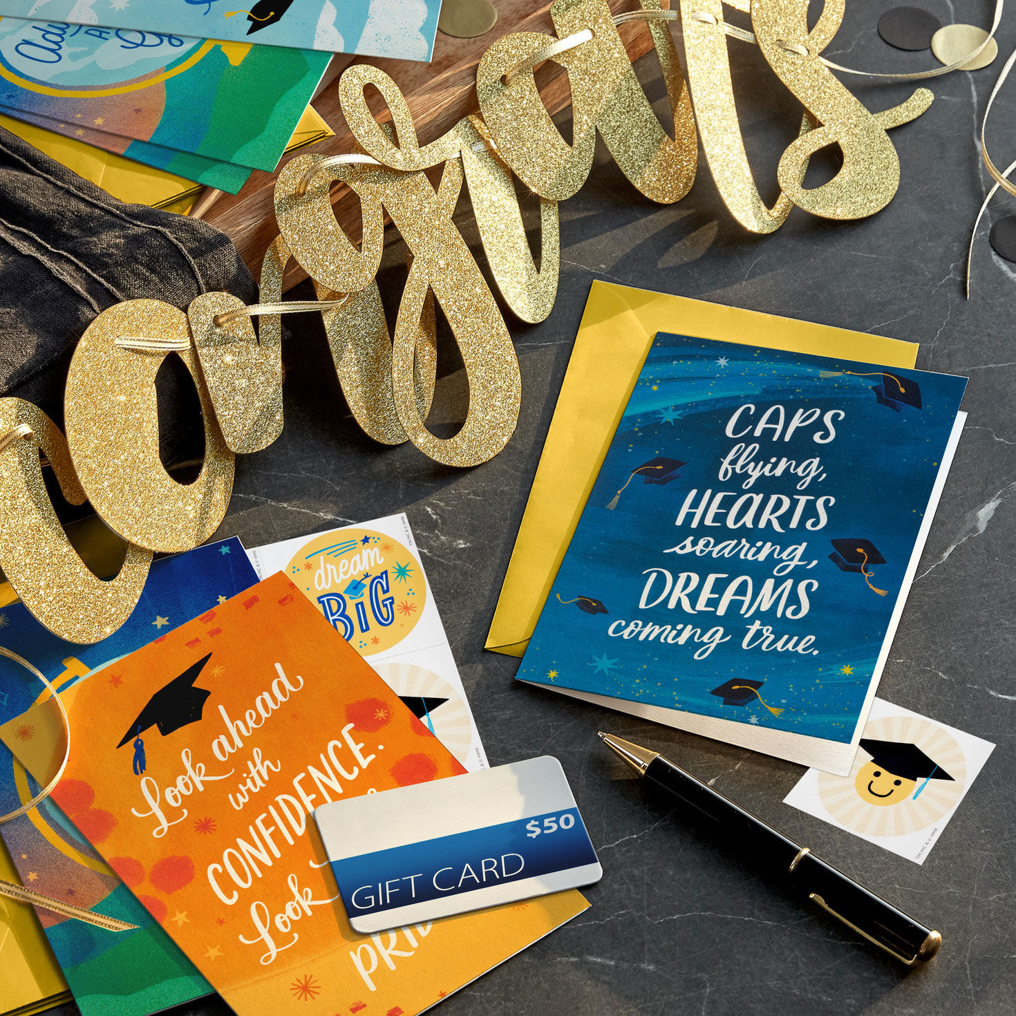 Globe and Grad Caps Graduation Congrats Cards  image number 9