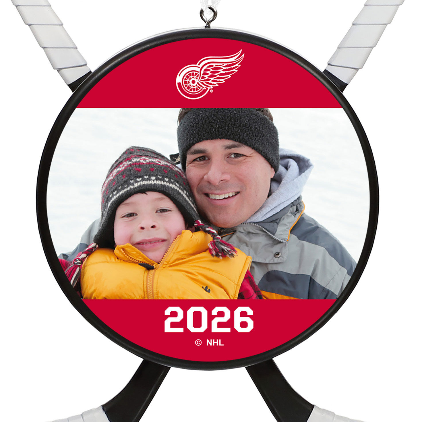 NHL Detroit Red Wings&reg; Hockey Personalized Ornament, Custom Photo and Text upclose view image number 5