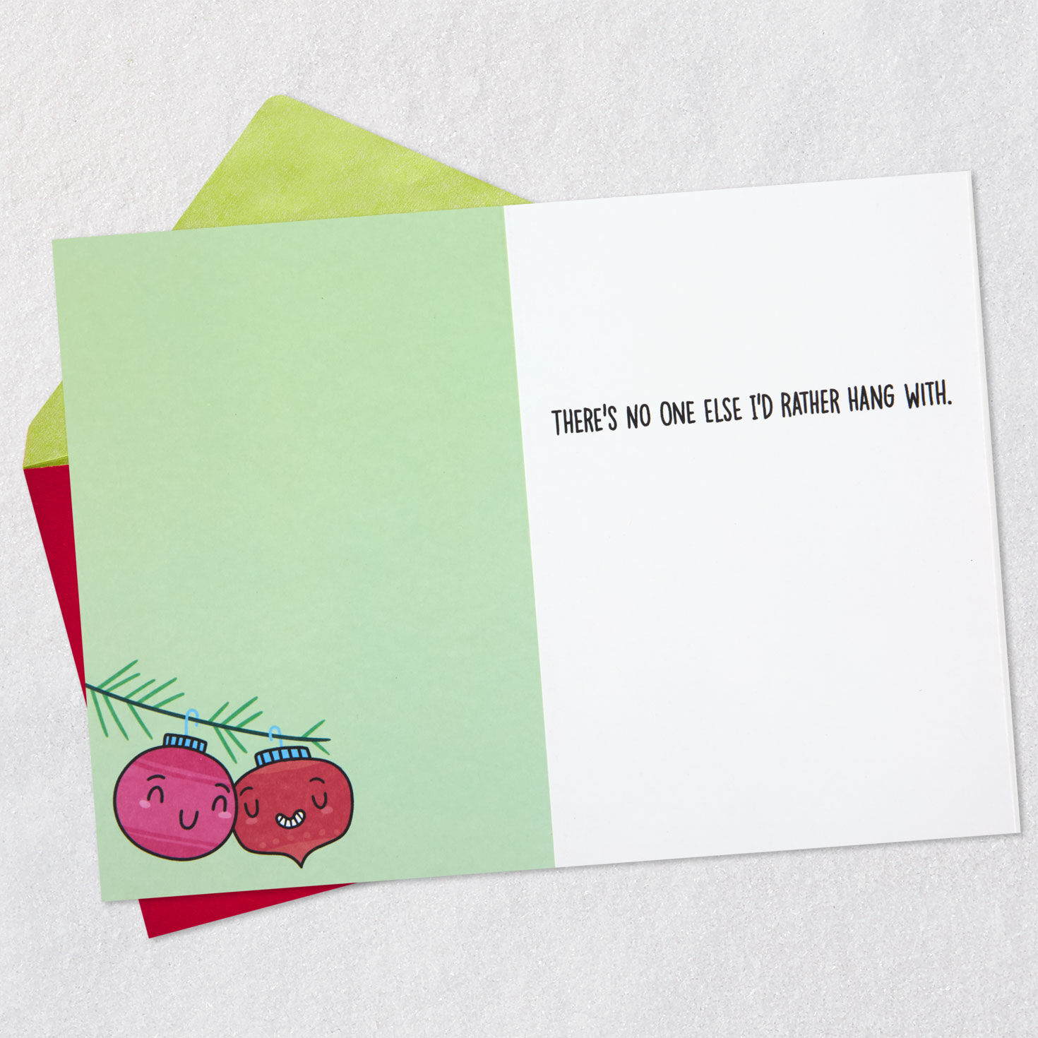 Cartoon Ornaments on Tree Love Christmas Card Open card with envelope image number 3