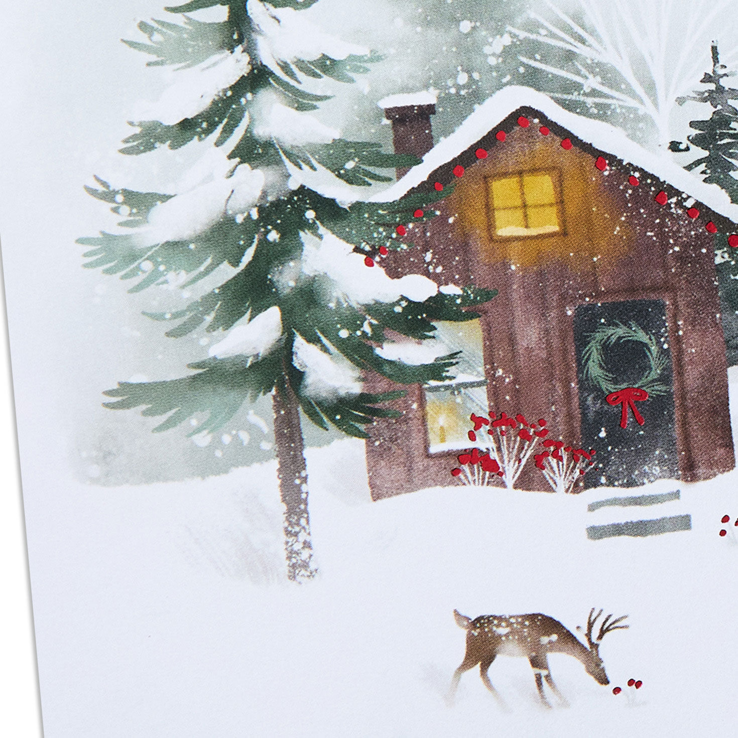 Deer and Cabin in Snow Packaged Christmas Cards Cover Detail image number 5