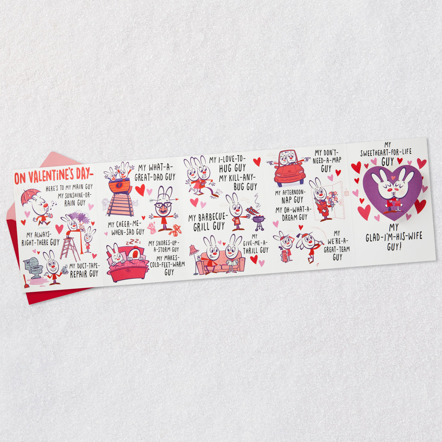 Rabbits in Heart Pop-Up Valentine's Day Card for Husband Open card with envelope image number 6