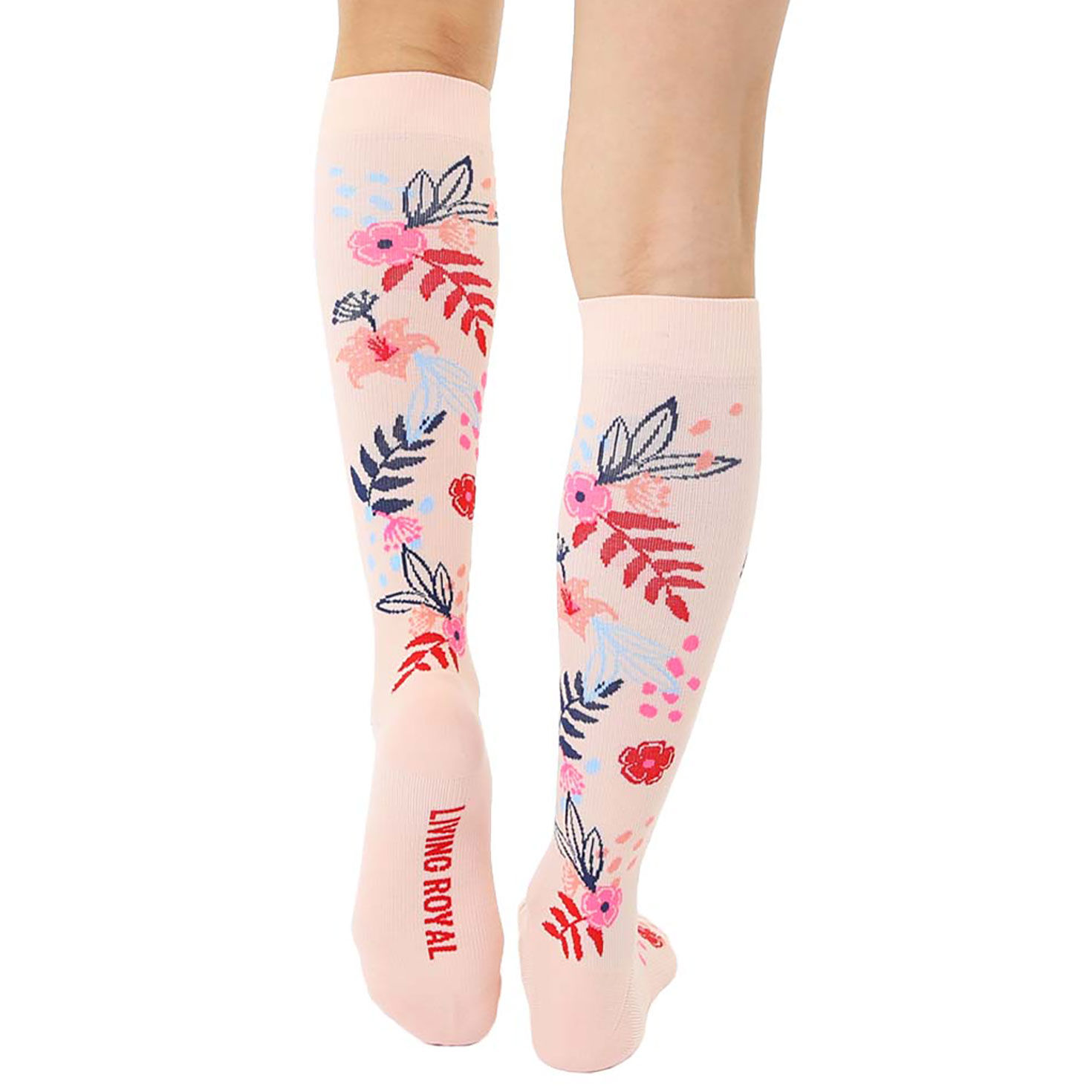Peach Compression Socks With Floral Designs back image number 3