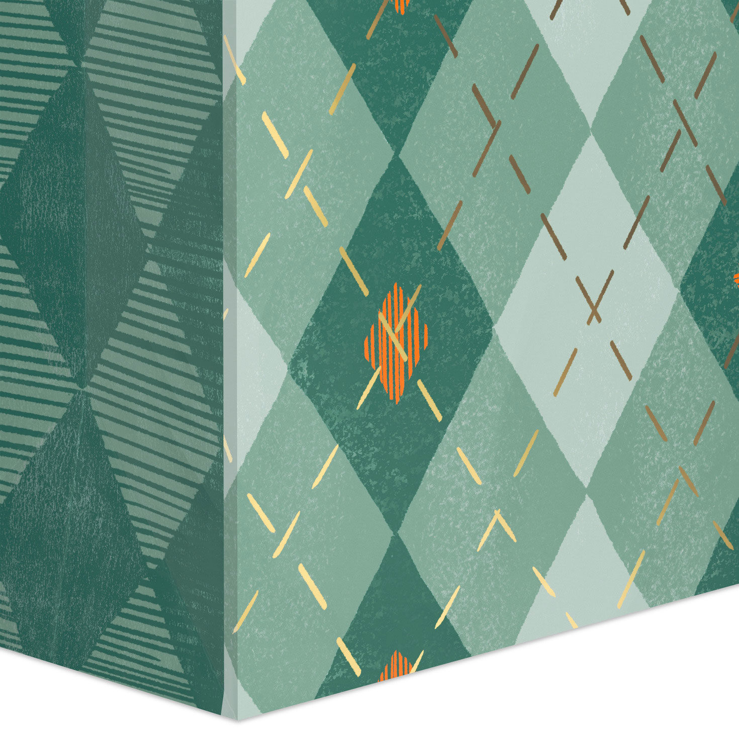 Orange and Green Argyle Large Father's Day Gift Bag Base/Side Detail image number 5
