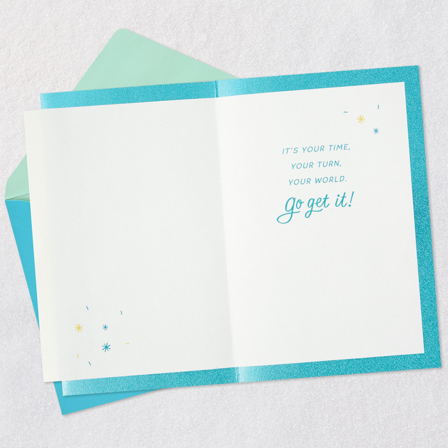 Globe With Teal Foil High School Graduation Card Open card with envelope image number 3