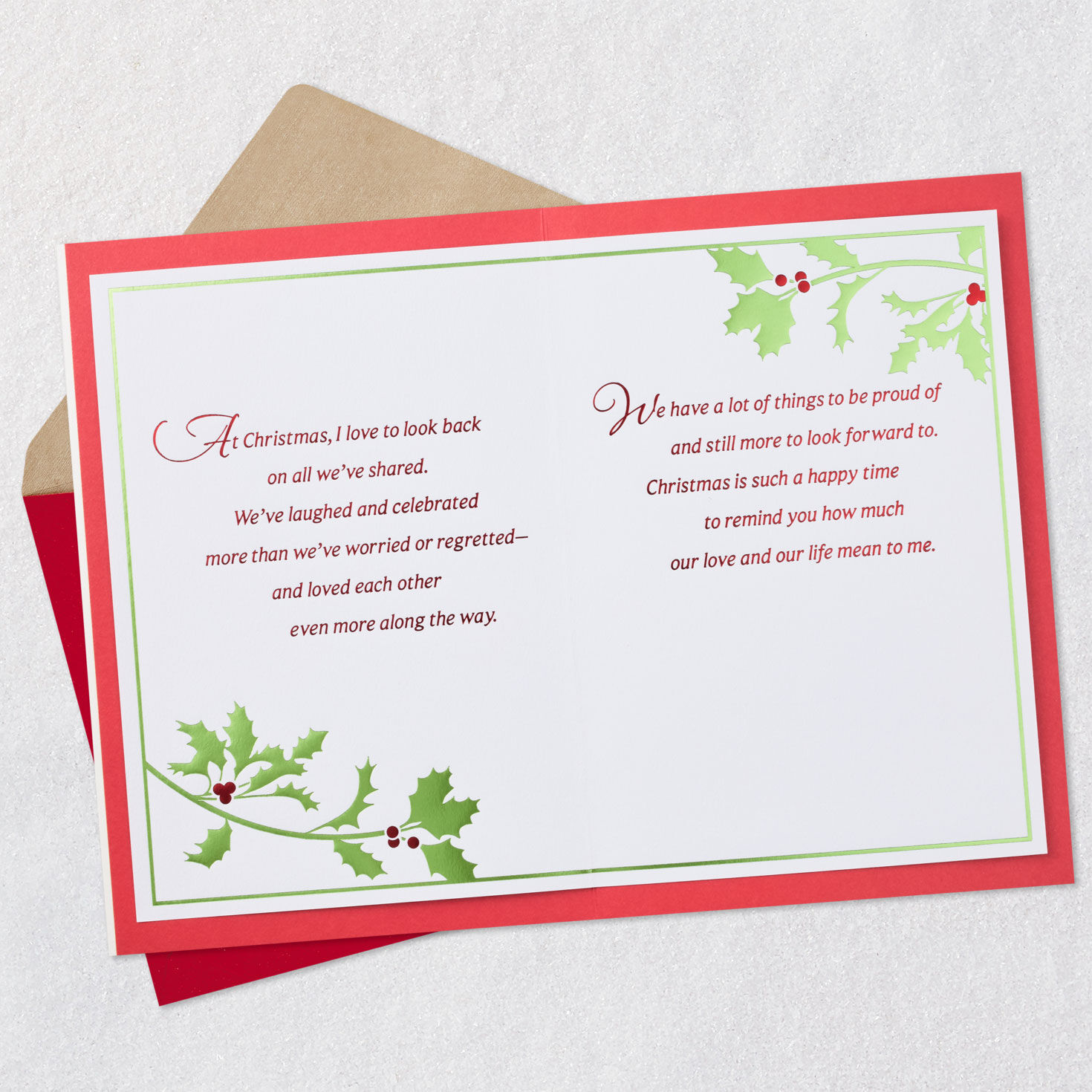 Cardinals and Holly Christmas Card for Spouse Open card with envelope image number 4