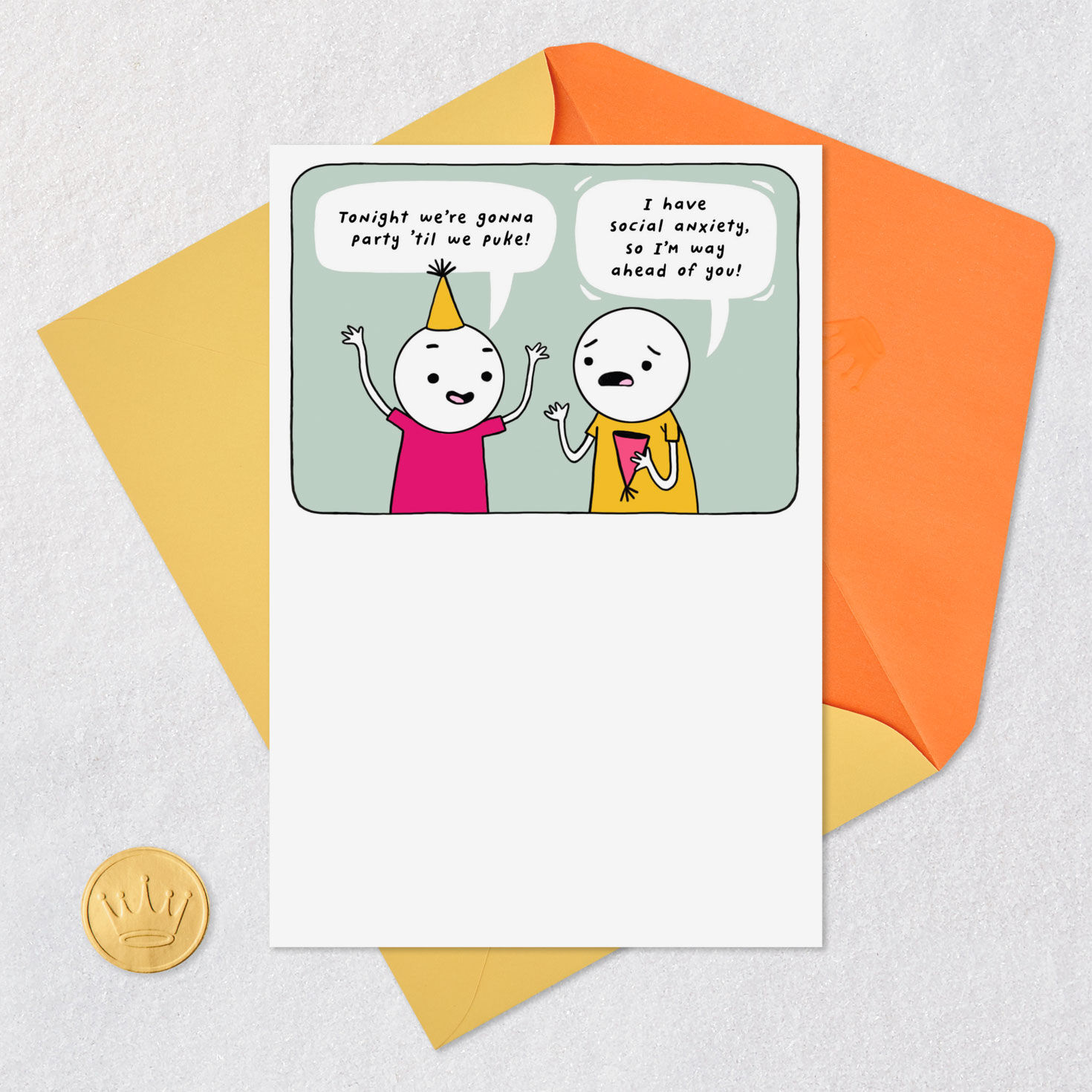 Social Anxiety Funny Birthday Card Card Front with Envelope and Gold Seal image number 5
