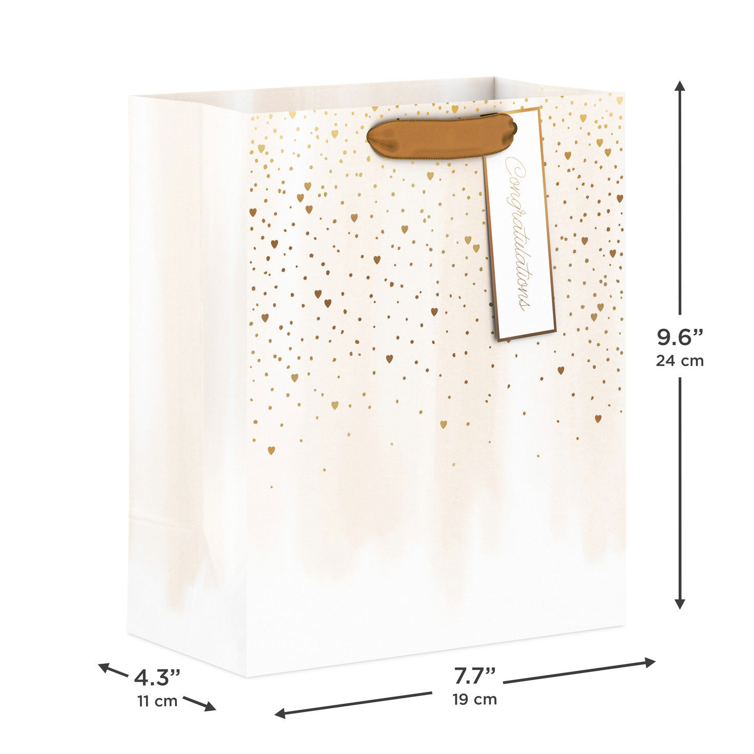 Congrats Medium Gift Bag With Pearl, Bronze and Gold measurement image number 3