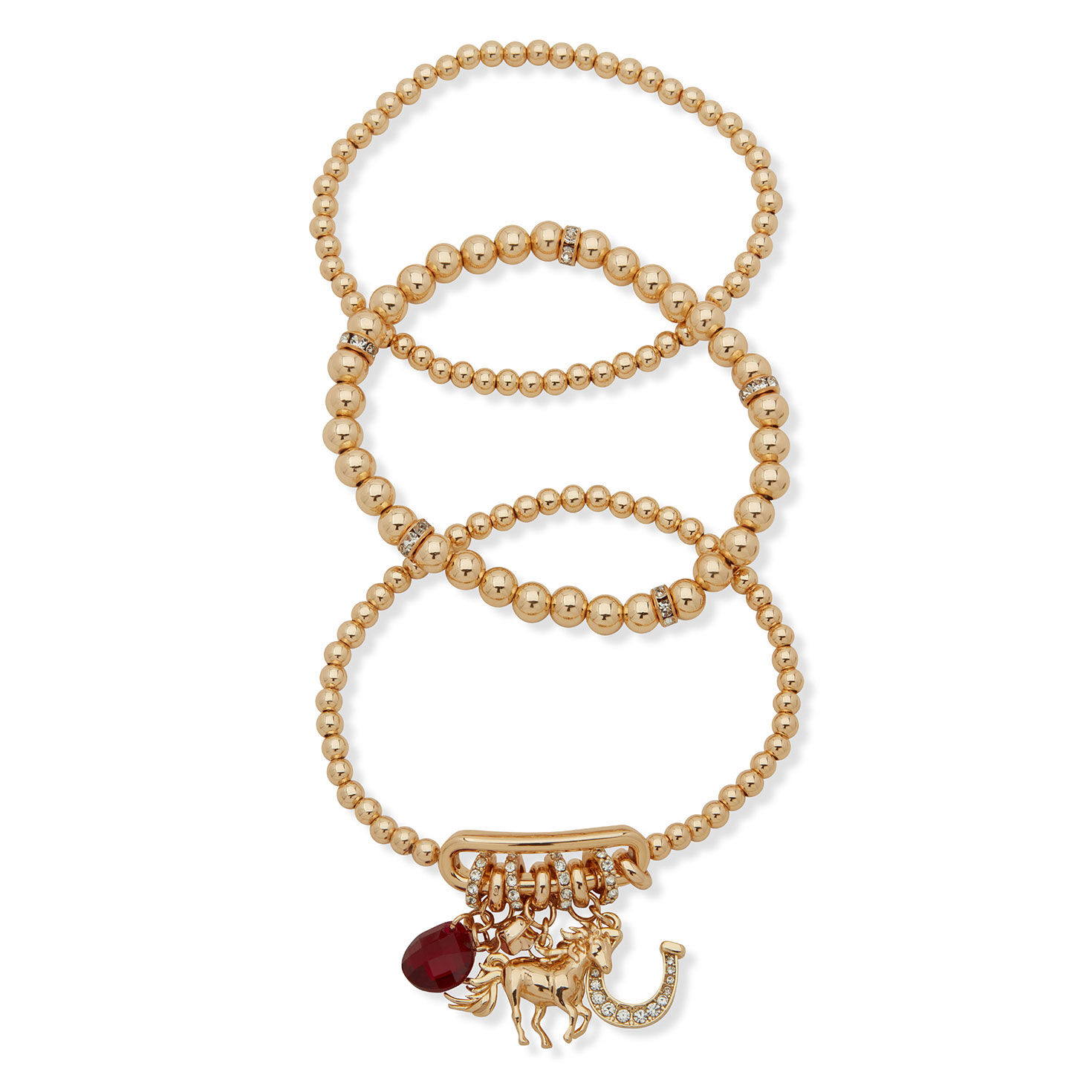 Gold Metal Beaded Bracelets With Charms Set upclose detail image number 2