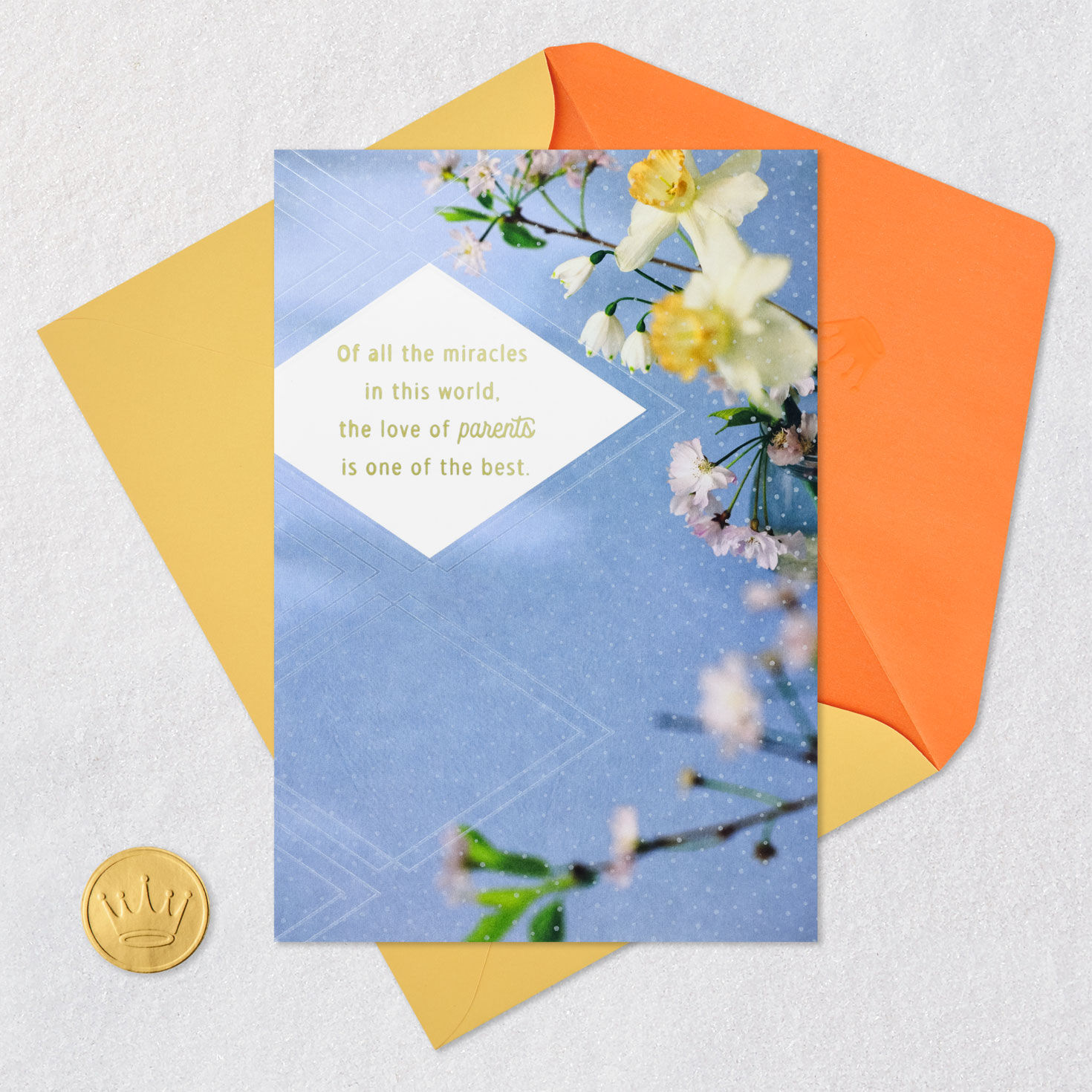 Spring Flowers on Blue Easter Card for Parents Card Front with Envelope and Gold Seal image number 5