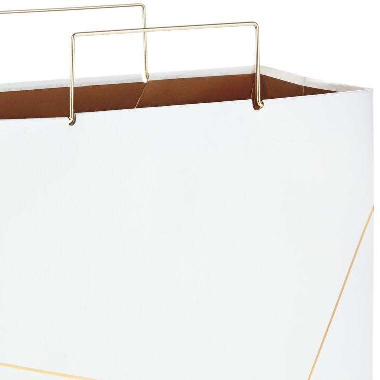 White With Gold Large Square Gift Bag, 10.4", , large image number 4