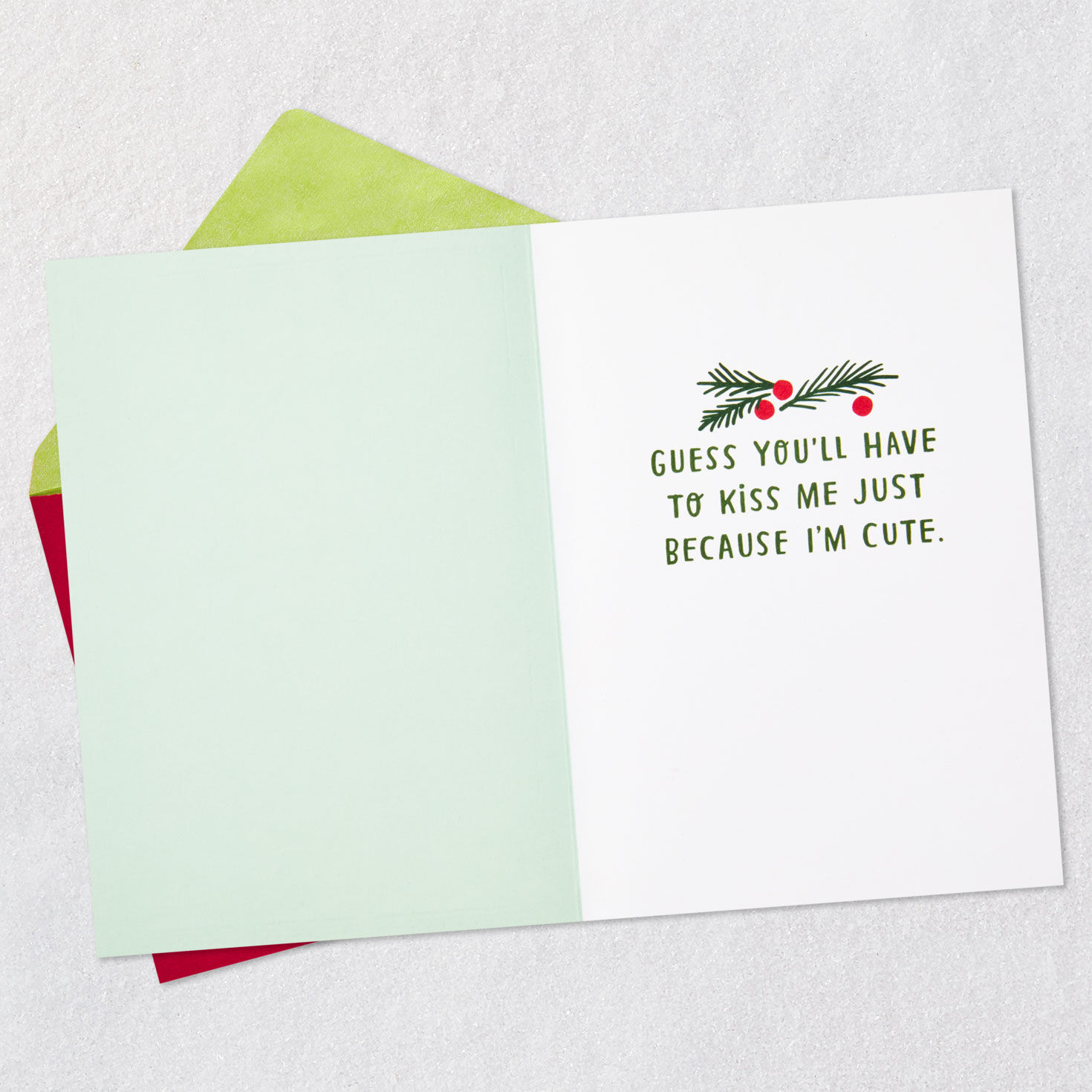 Mistletoe on Mint Green Love Christmas Card Open card with envelope image number 3
