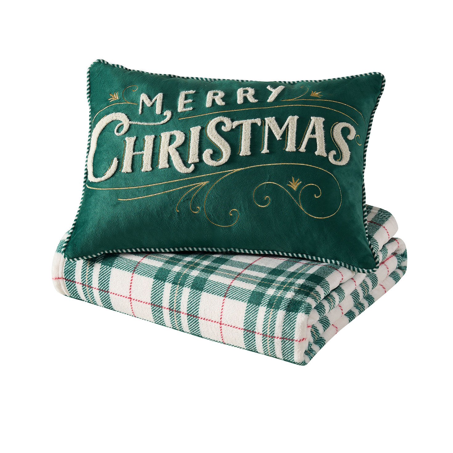 Hallmark Merry Christmas Pillow & Plaid Throw