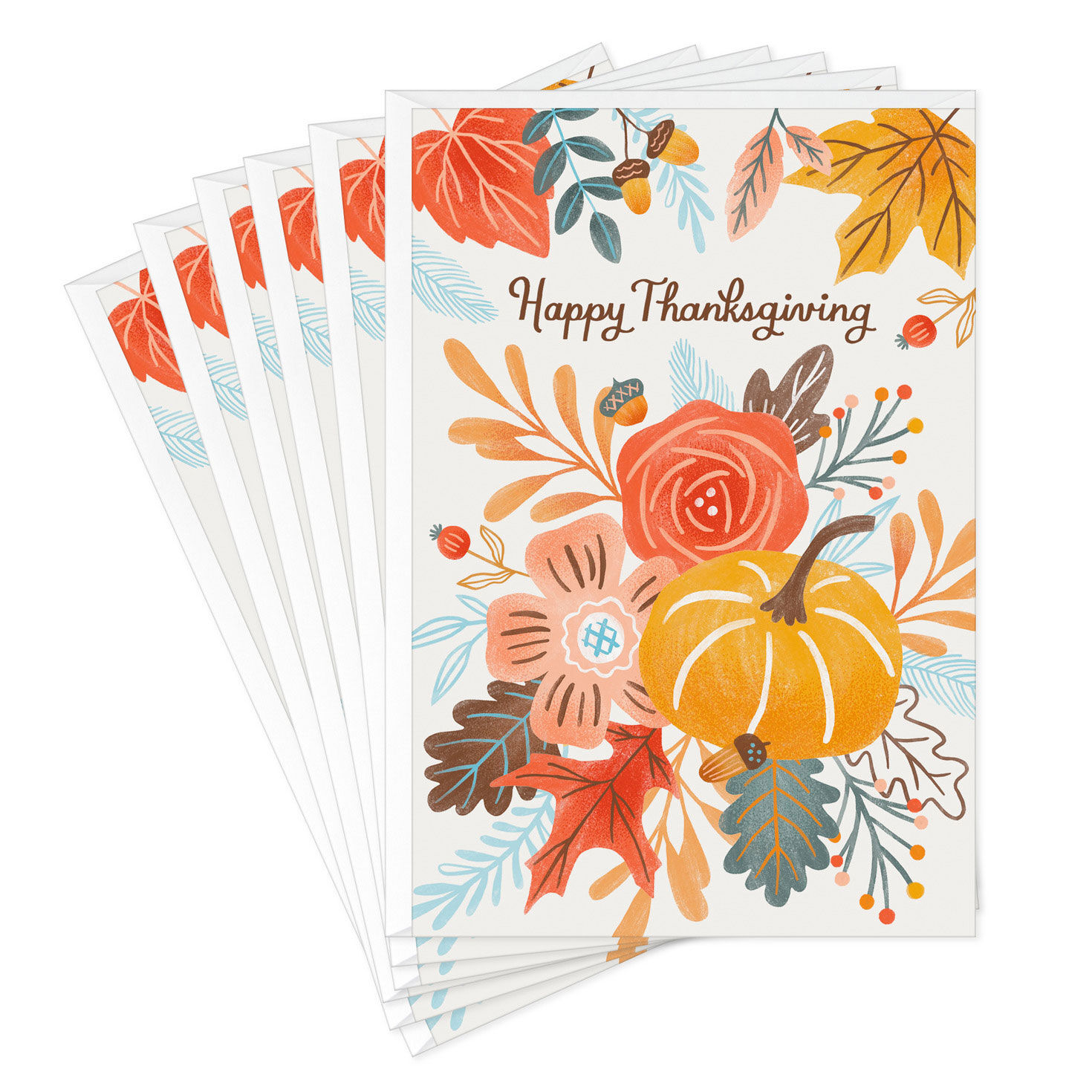 Pumpkin and Fall Foliage Thanksgiving Cards, Pack of 6