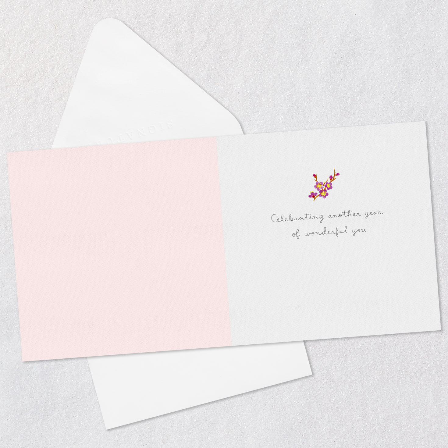 Cherry Blossom Scalloped Cake Birthday Card Open card with envelope image number 3