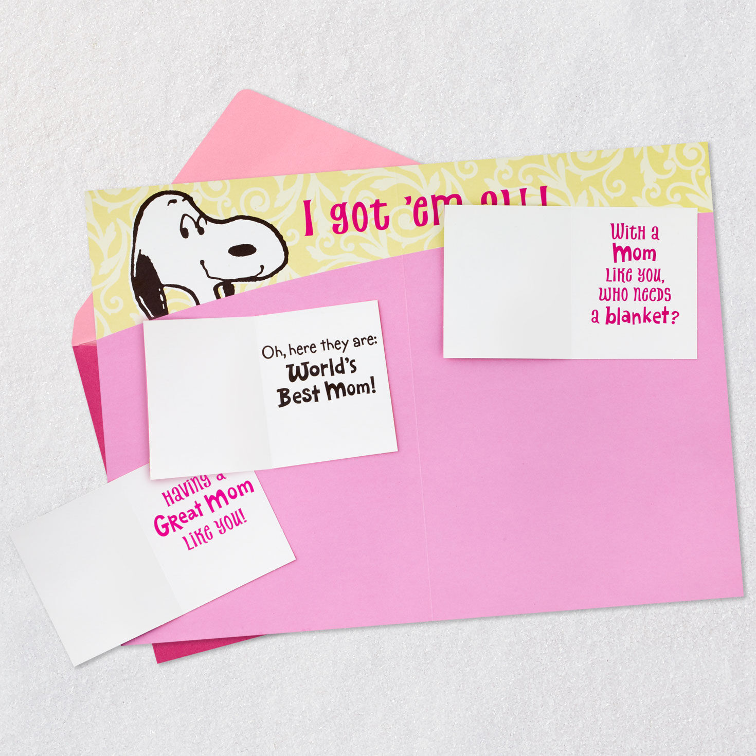 Snoopy Shopping Funny Mother's Day Card With Mini Cards Open card with envelope image number 5