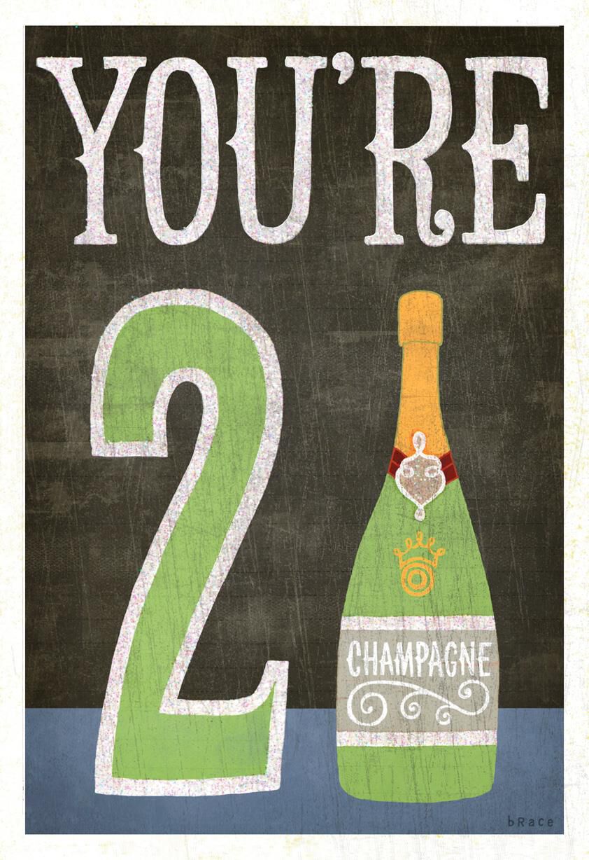 Champagne Bottle 21st Birthday Card