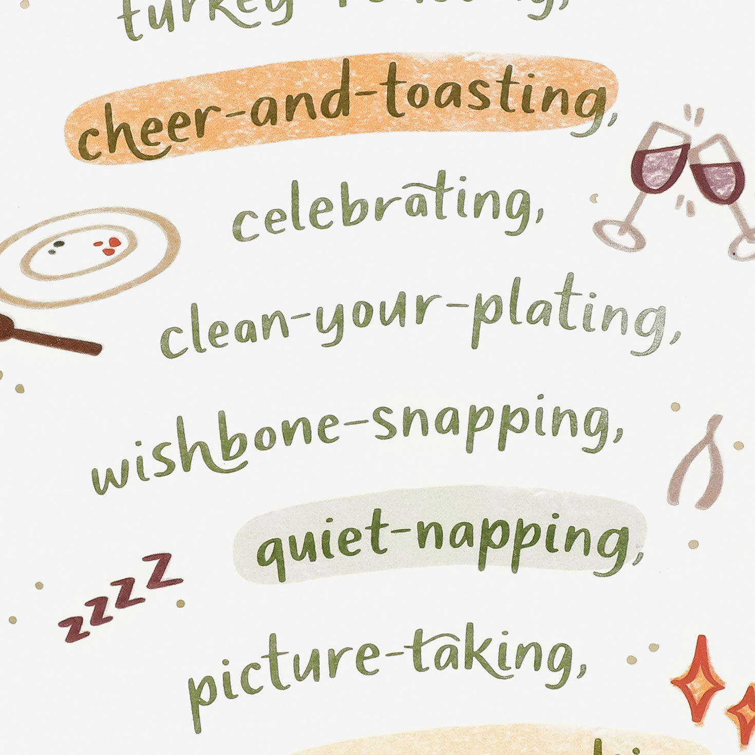 Turkey and Wine Glasses Thanksgiving Card Card Front Detail image number 4