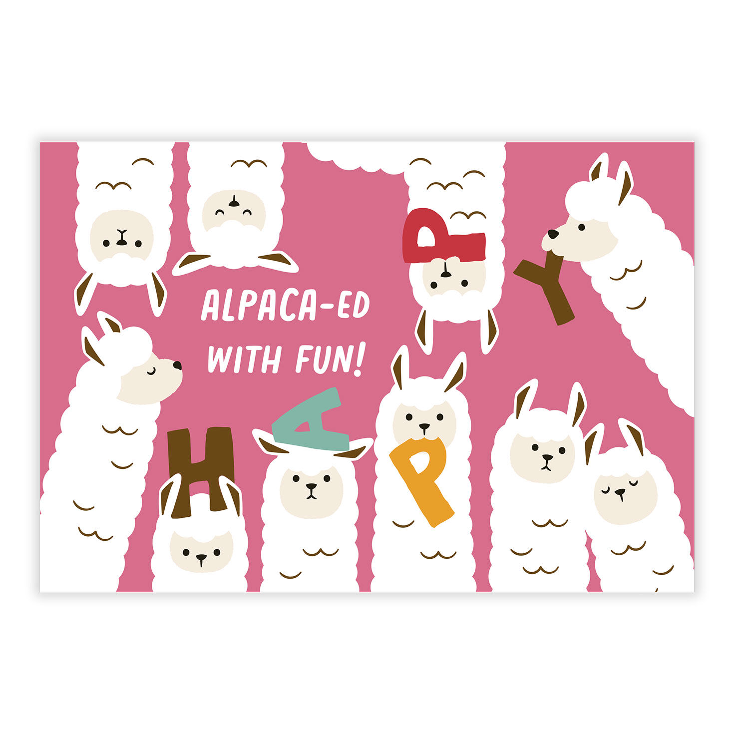 White Alpacas on Pink Personalized Birthday Card front image number 2