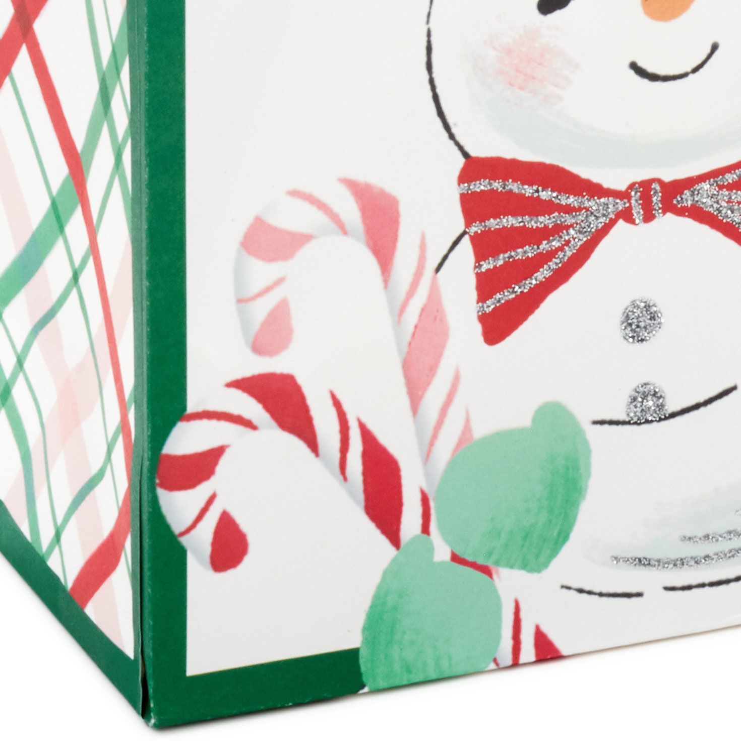 Smiling Snowman on White Small Holiday Gift Bag Base/Side Detail image number 5