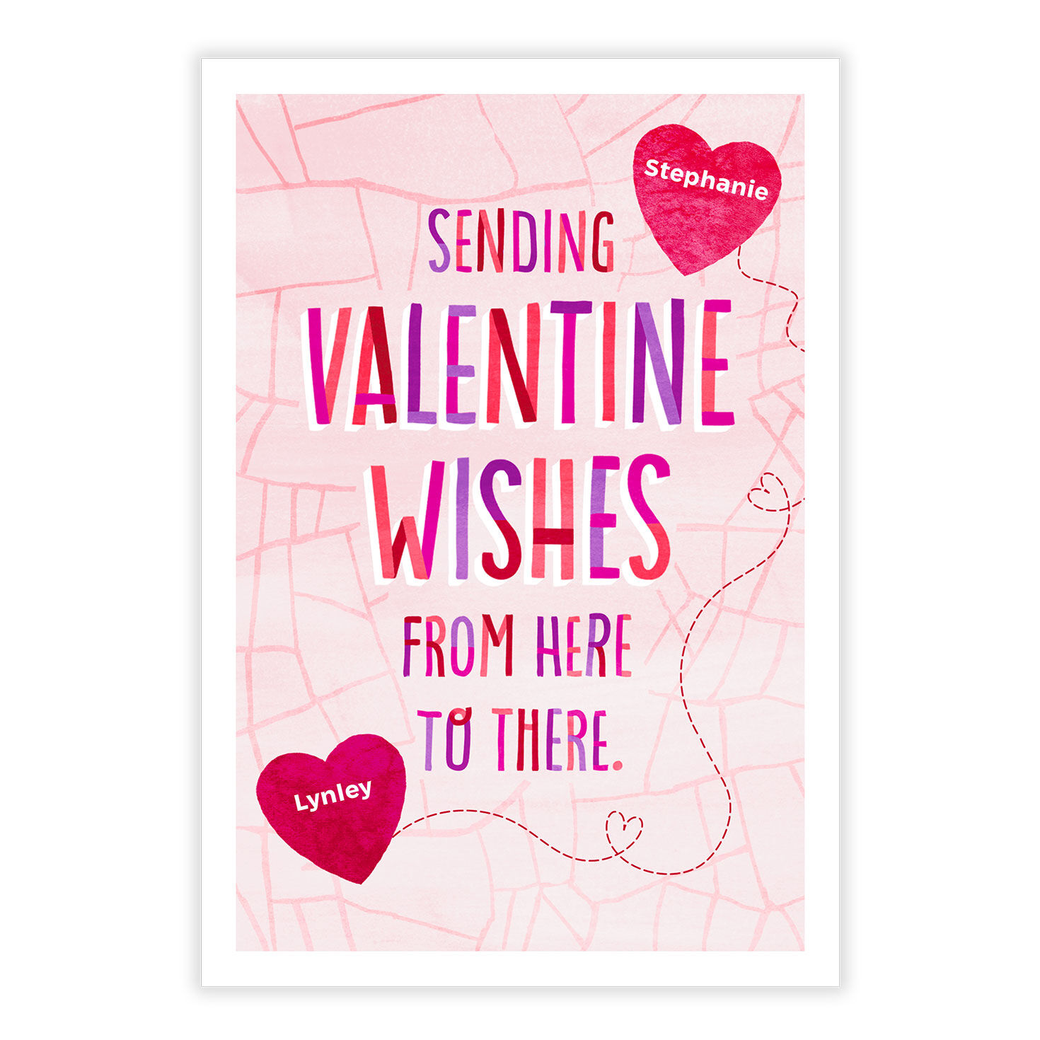 Personalized Distance Hearts & Map Valentine&rsquo;s Day Card  image number 2