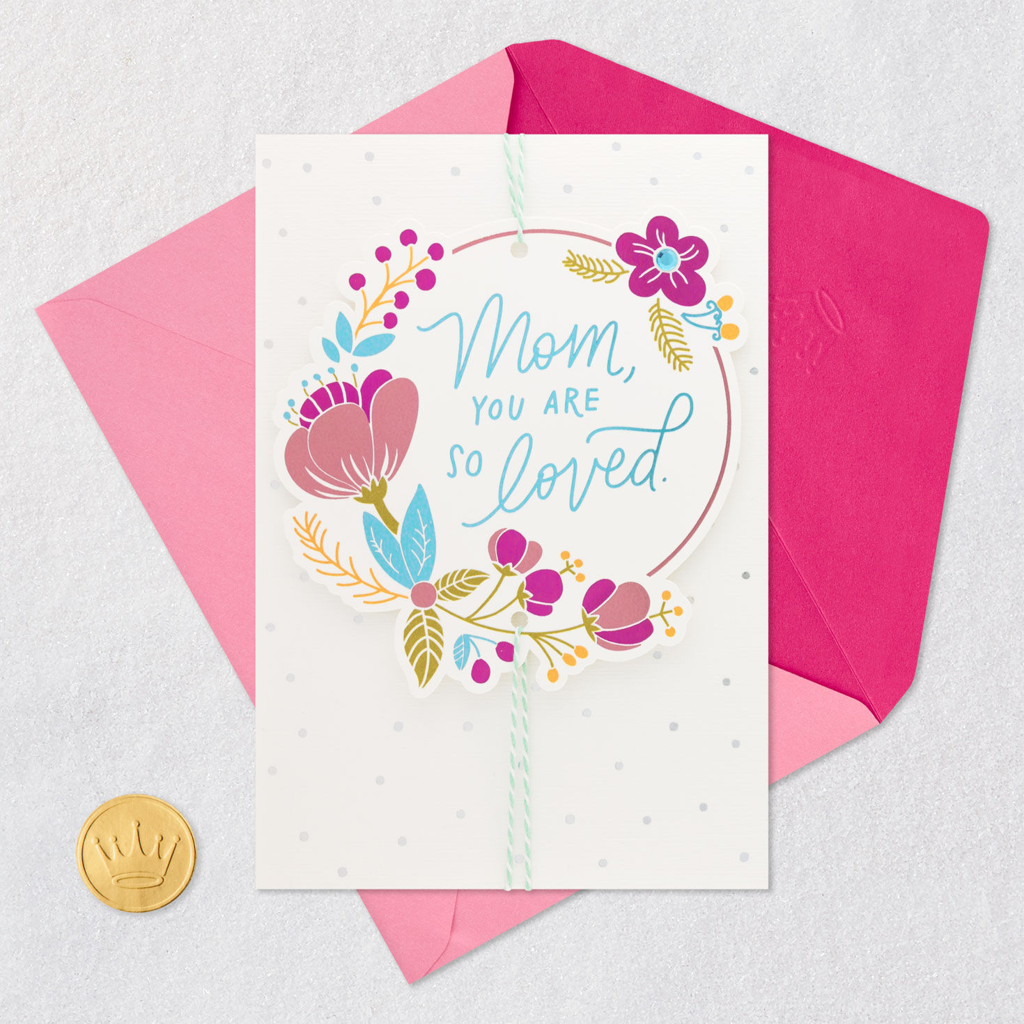 Floral Wreath Mom Mother's Day Card From Daughter Card Front with Envelope and Gold Seal image number 5