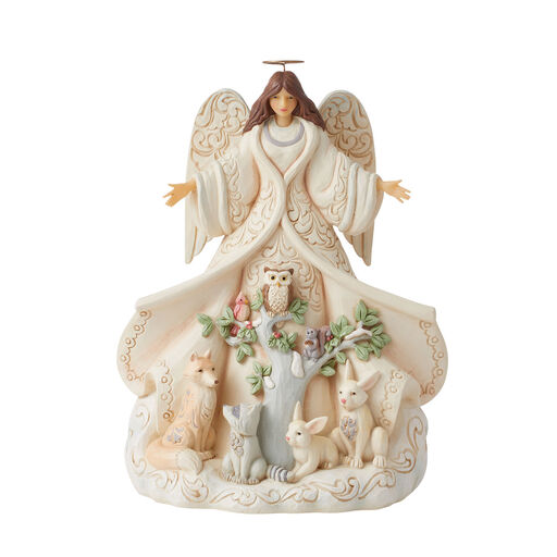 Jim Shore White Woodland Angel With Cloak Figurine, 9.5", 
