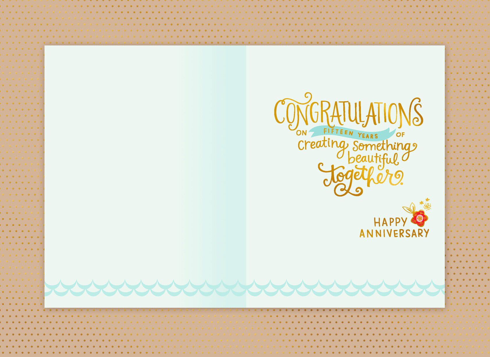 Floral and Script Letters 15th Anniversary Card