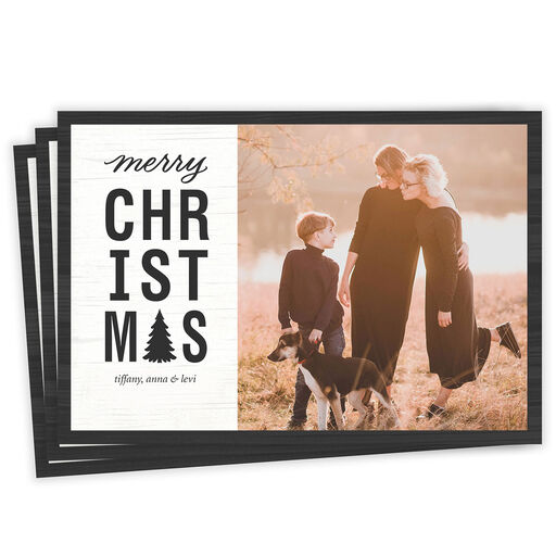 Black & White Rustic Flat Christmas Photo Card, 