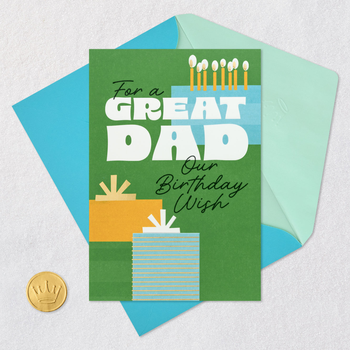 Retro Letters on Green Birthday Card for Dad from Us Card Front with Envelope and Gold Seal image number 5