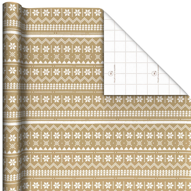 Fair Isle Pattern on Kraft Holiday Wrapping Paper Roll, 22.5 sq. ft.