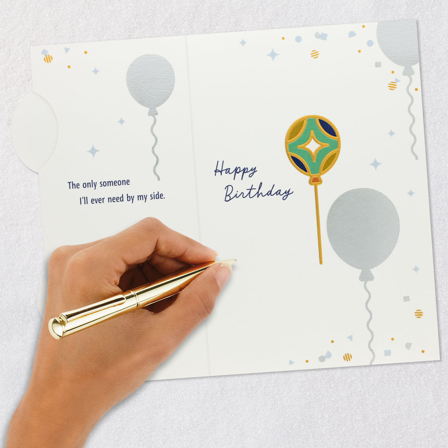 Orange, Blue and Green Balloons Husband Birthday Card signing card image number 8