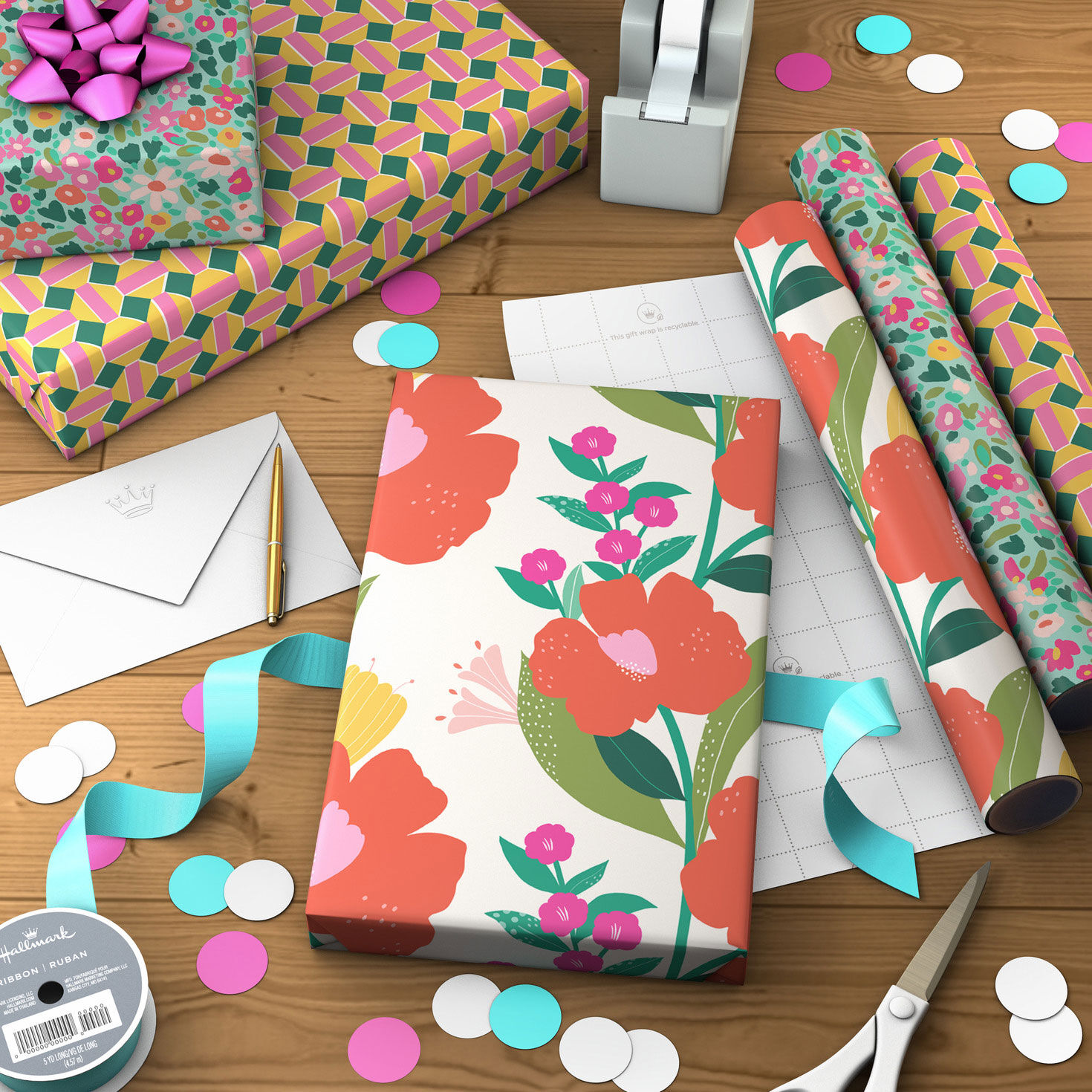 Geometric and Floral Mini Gift Wrap Rolls in use image number 3