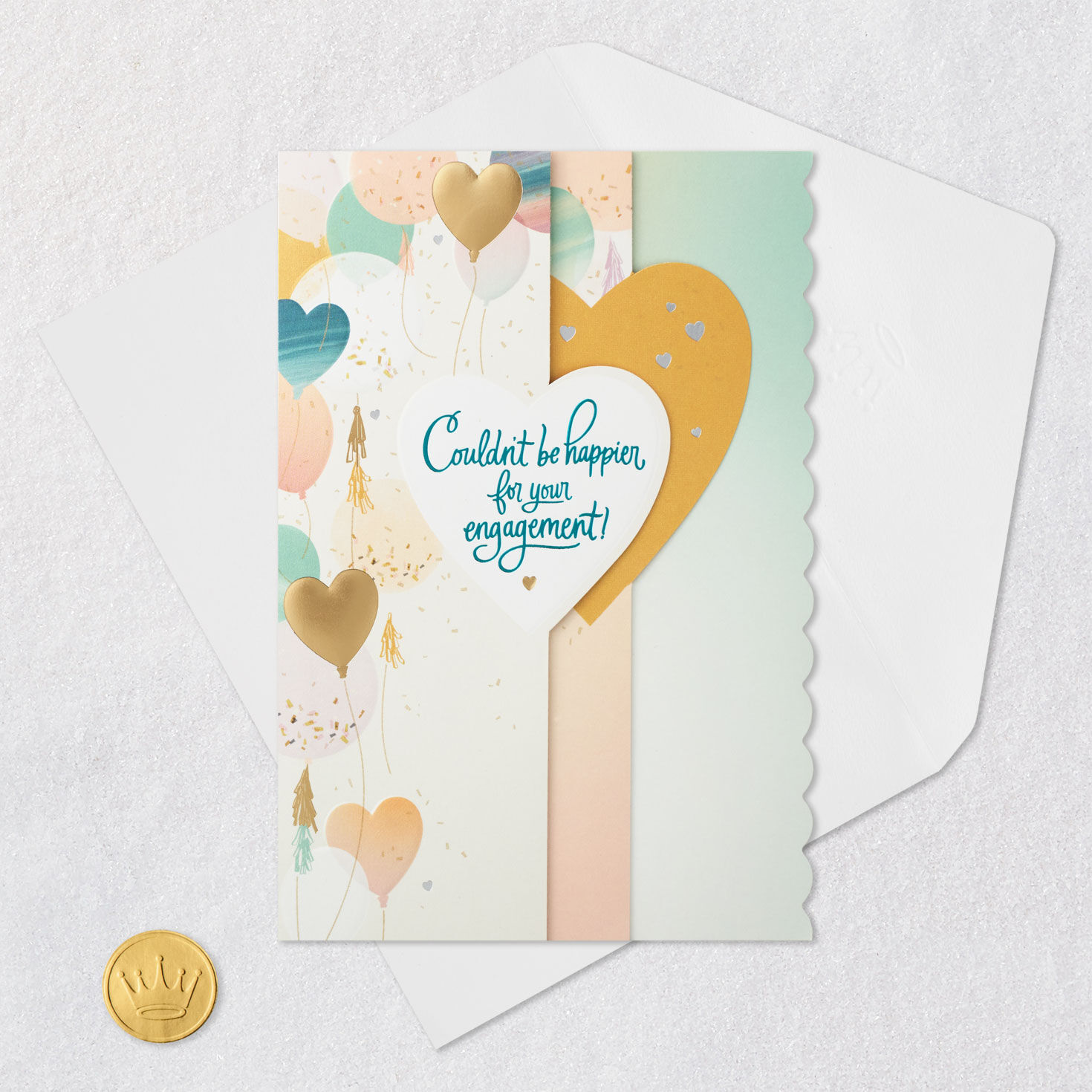 Heart Balloons Engagement Congratulations Card Card Front with Envelope and Gold Seal image number 8
