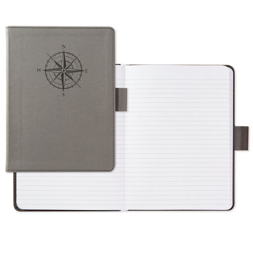 Gray Etched Compass Faux Leather Notebook, 