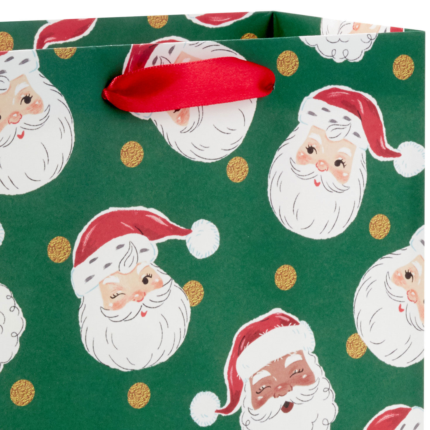 9.6" Santa Faces on Green Medium Christmas Gift Bag for only USD 3.49 | Hallmark