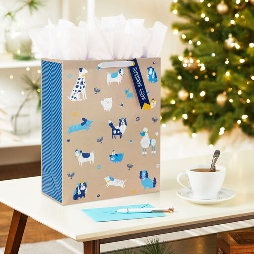 15.5" Dogs and Icons Extra-Large Hanukkah Gift Bag, 
