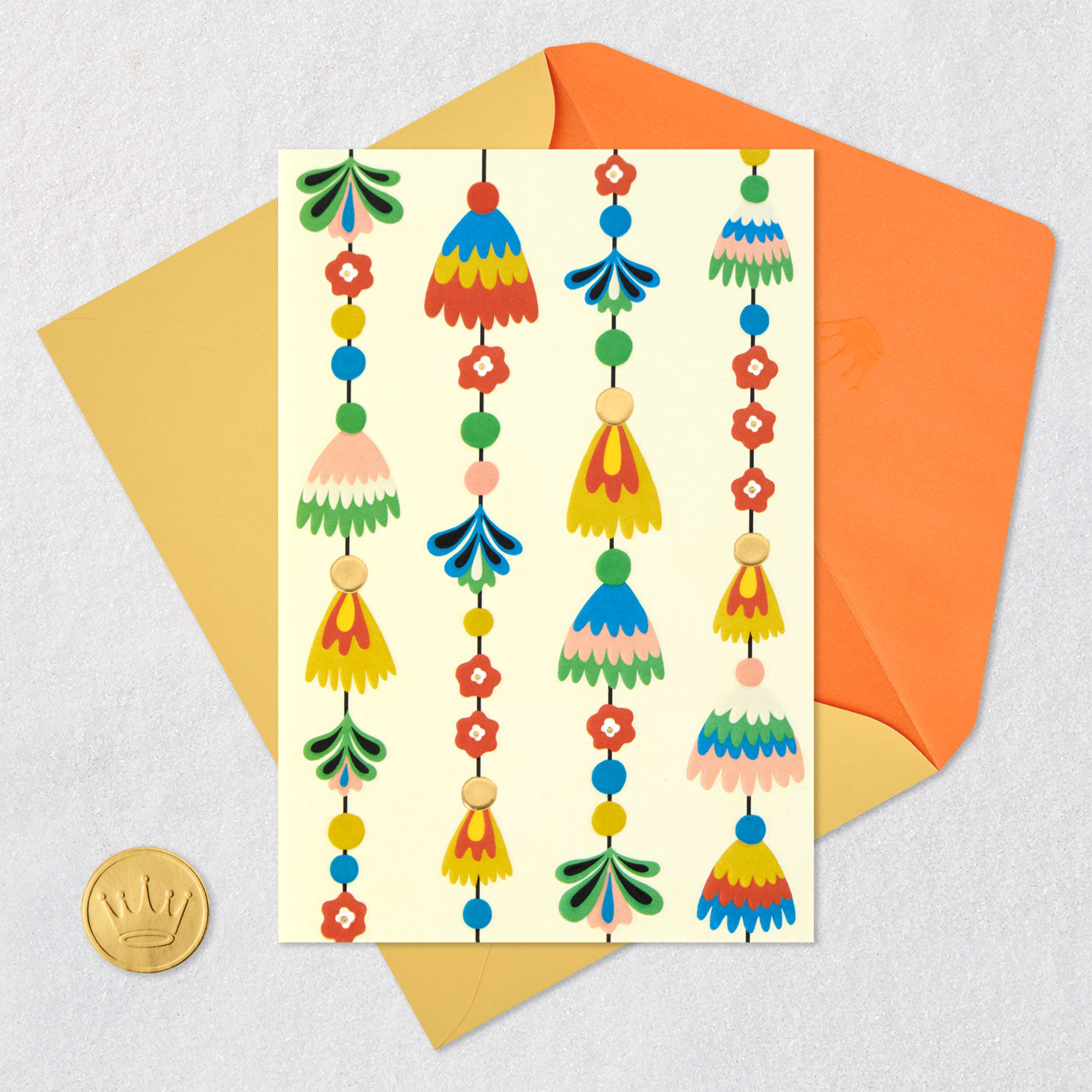 Festive Tassel Garland Blank Card Card Front with Envelope and Gold Seal image number 4