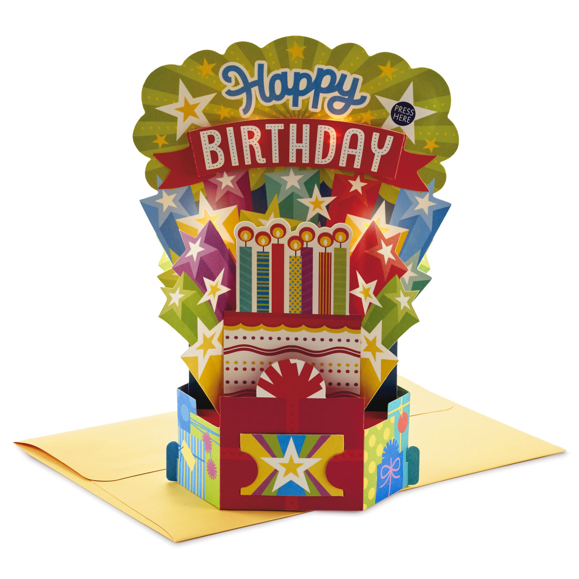 Cake With Candles 3D Pop-Up Musical Birthday Card With Light - Greeting ...