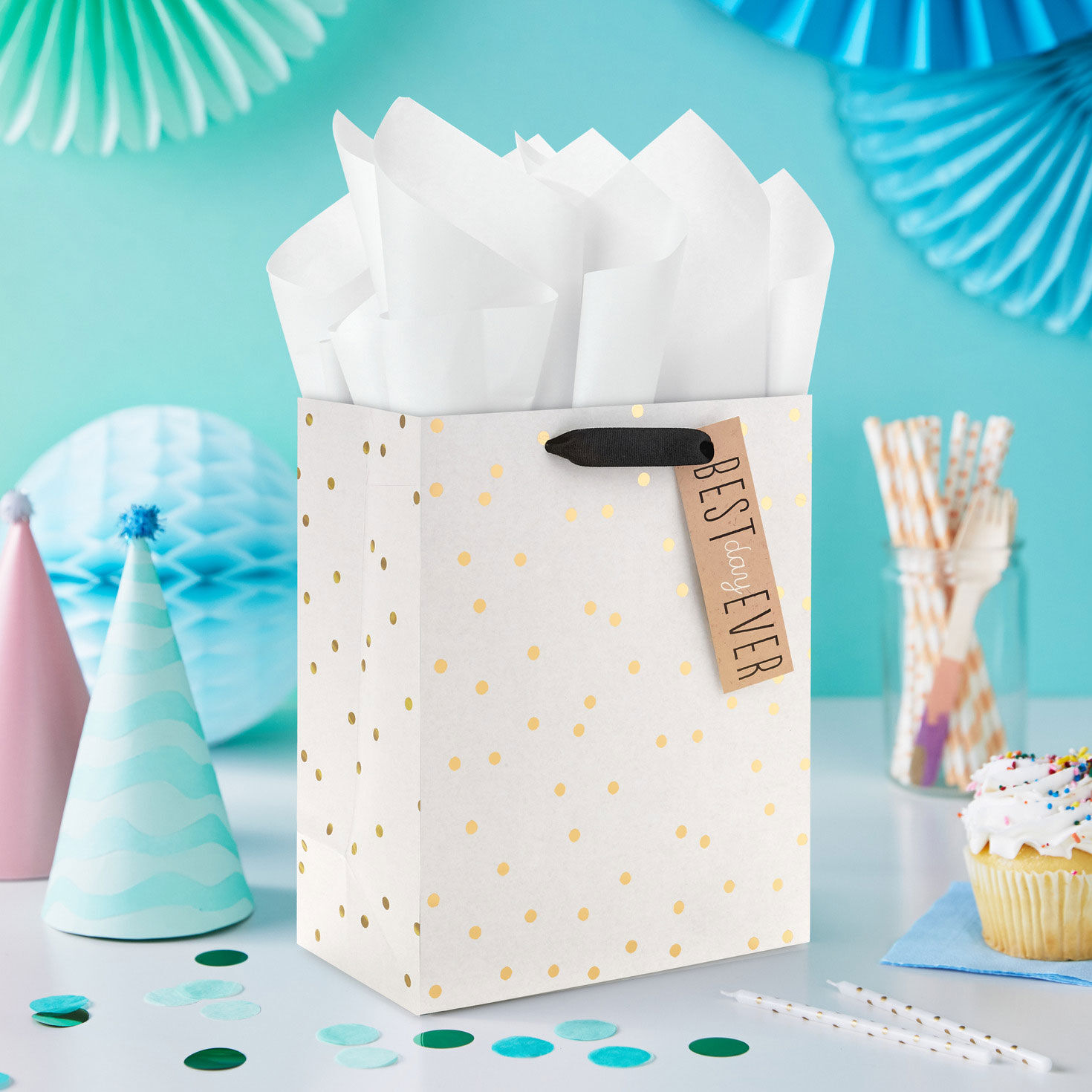 9.6" Ivory With Gold Dots Medium Gift Bag for only USD 3.99 | Hallmark