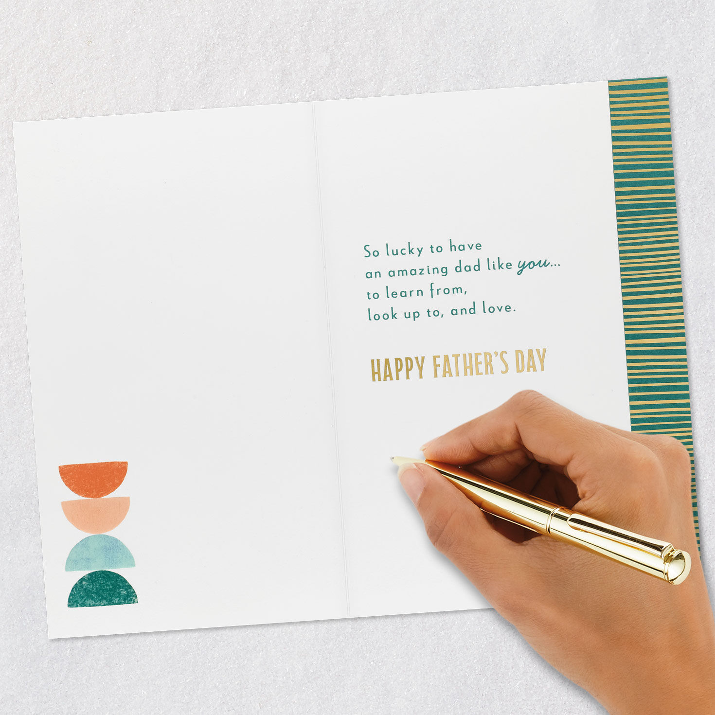 Orange, Green and Gold Half Moons Father's Day Card Signing card image number 6