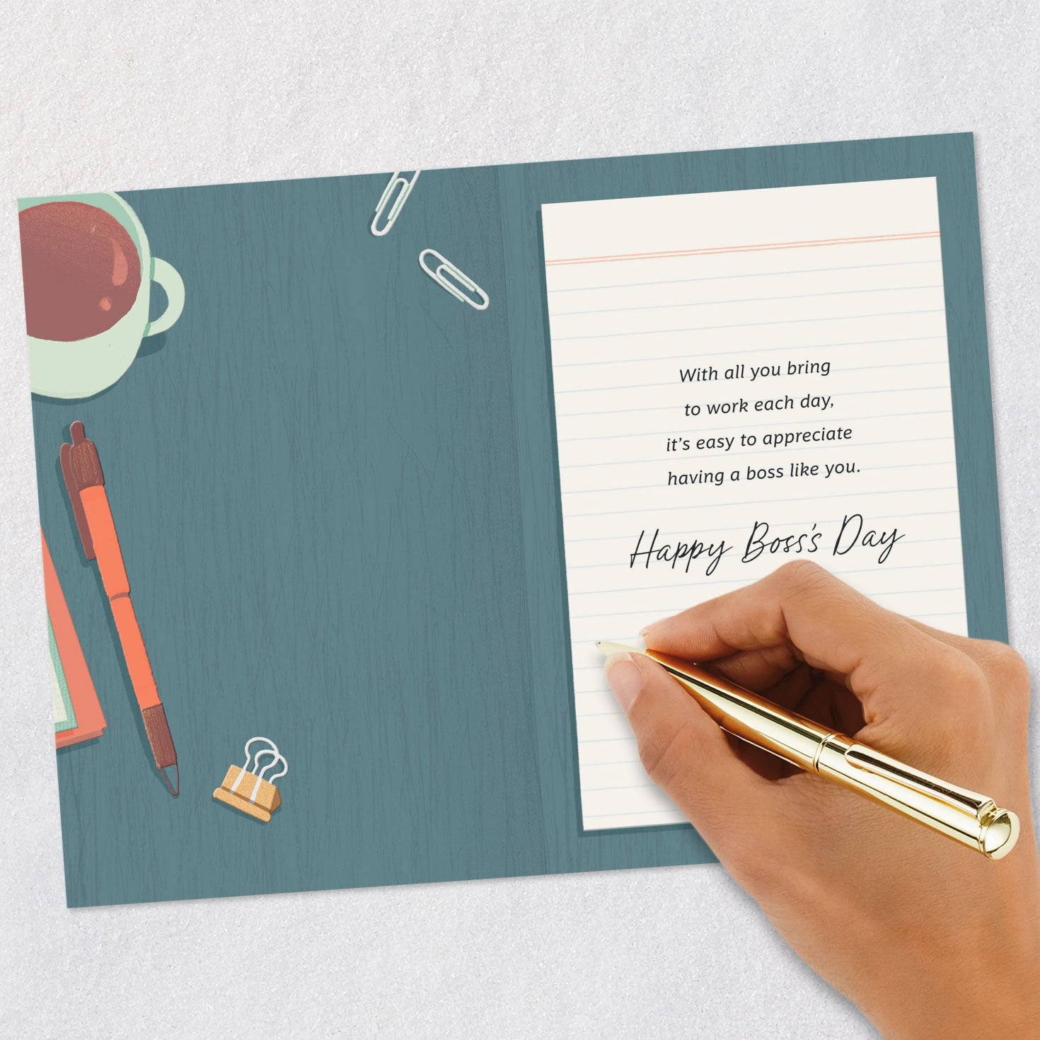 Notebook and Pencil Happy Boss's Day Card Signing card image number 6