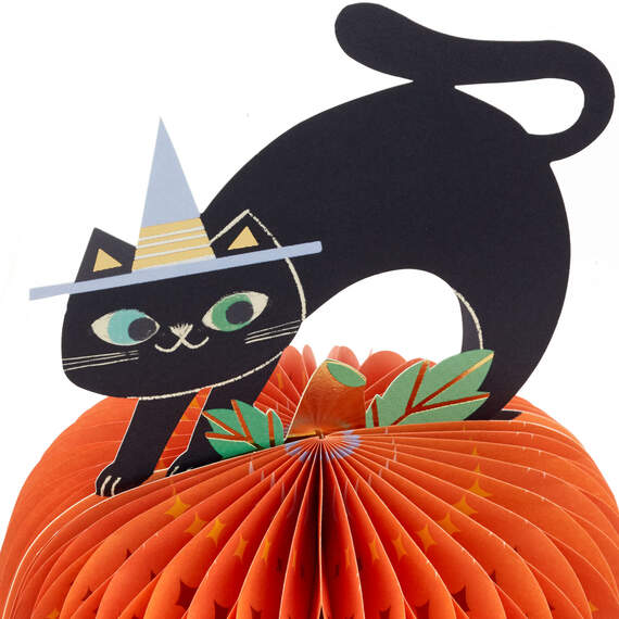 Black Cat on Pumpkin Honeycomb 3D Pop-Up Halloween Card, , large image number 5