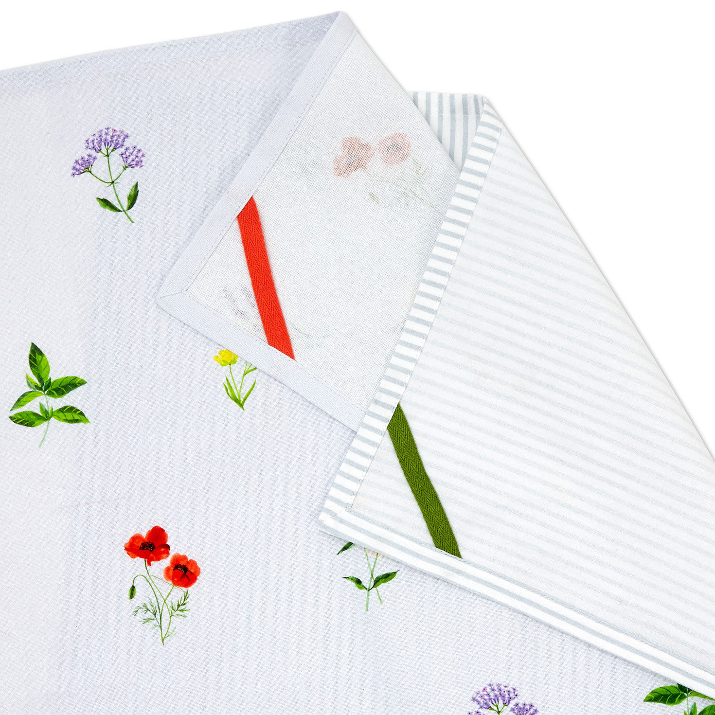 Blue Floral and Blue Stripe Scalloped Tea Towel Set upclose view image number 4