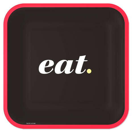 Black and Red "Eat" Square Dinner Plates, Set of 8, , large